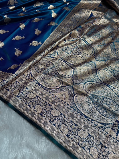 Satin Silk Saree Floral Boota in Peacock Shades SS26