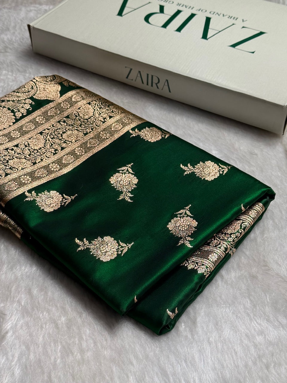 Satin Silk Saree Floral Boota in Bottle Green Shades SS26