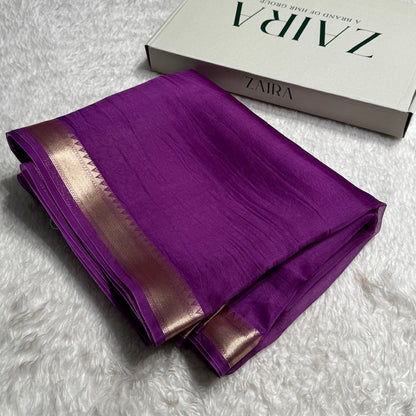 Pure Organza Purple Banarasi Silk Saree
