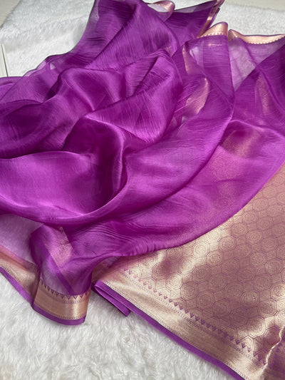 Pure Organza Purple Banarasi Silk Saree PO-01