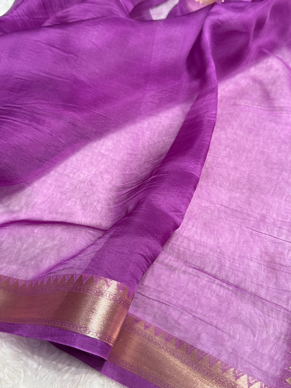 Pure Organza Purple Banarasi Silk Saree