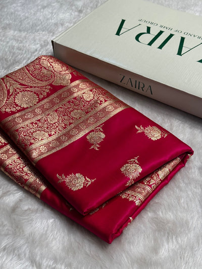 Satin Silk Saree Floral Boota in Cross Rani Shades SS26