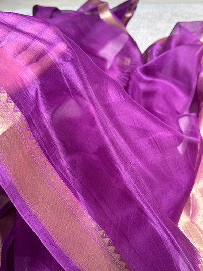 Pure Organza Purple Banarasi Silk Saree PO-01