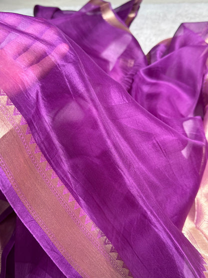 Pure Organza Purple Banarasi Silk Saree