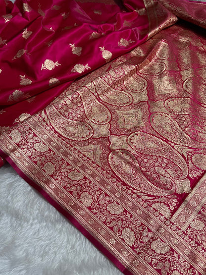 Satin Silk Saree Floral Boota in Rani Shades SS26