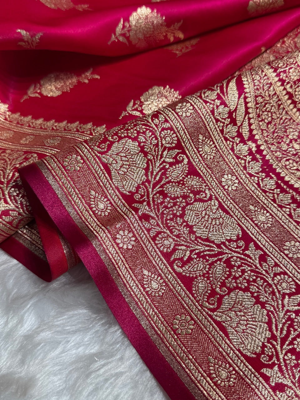 Satin Silk Saree Floral Boota in Rani Shades SS26