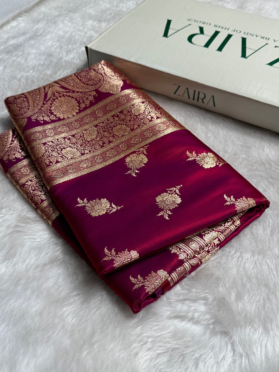 Satin Silk Saree Floral Boota in Magenta Red Shades SS26