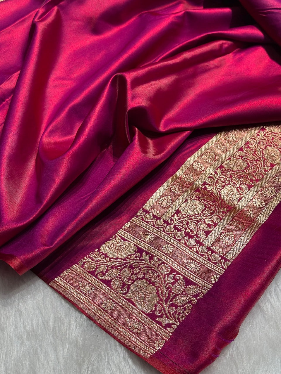 Satin Silk Saree Floral Boota in Magenta Red Shades SS26