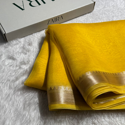 Pure Organza Yellow Banarasi Silk Saree