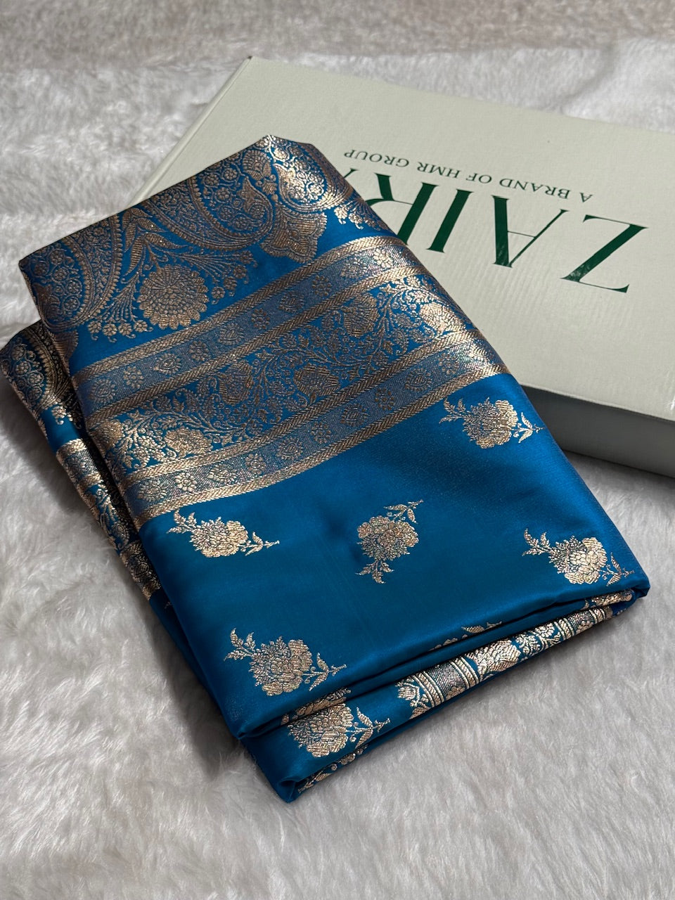 Satin Silk Saree Floral Boota in Firozy Shades SS26