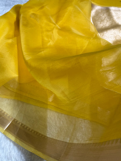 Pure Organza Yellow Banarasi Silk Saree