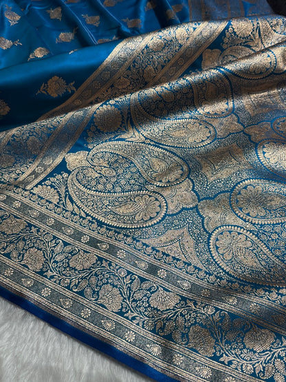 Satin Silk Saree Floral Boota in Firozy Shades SS26