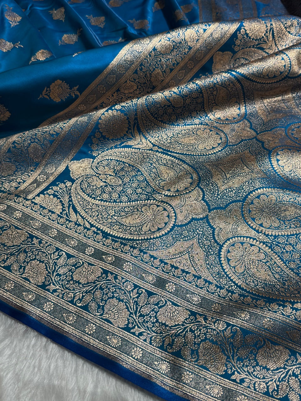 Satin Silk Saree Floral Boota in Firozy Shades SS26