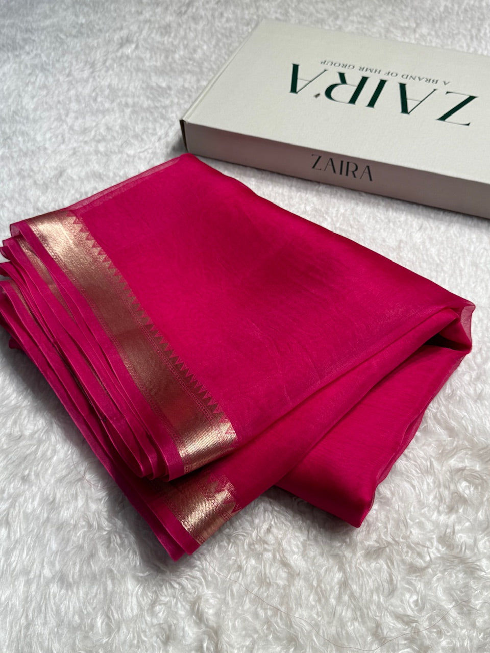 Pure Organza Dark Pink Banarasi Silk Saree