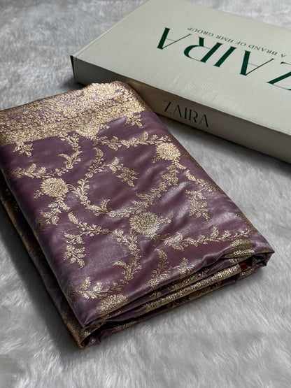 Satin Silk Banarasi Jaal in Dusty Lavender Shades SS14