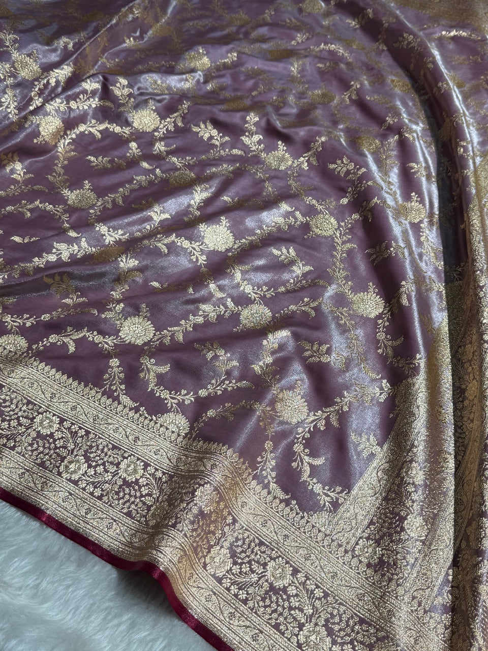 Satin Silk Banarasi Jaal in Dusty Lavender Shades SS14