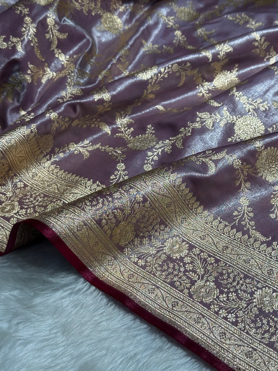 Satin Silk Banarasi Jaal in Dusty Lavender Shades SS14