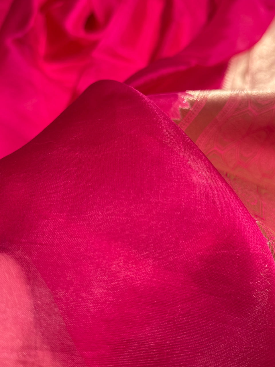 Pure Organza Dark Pink Banarasi Silk Saree