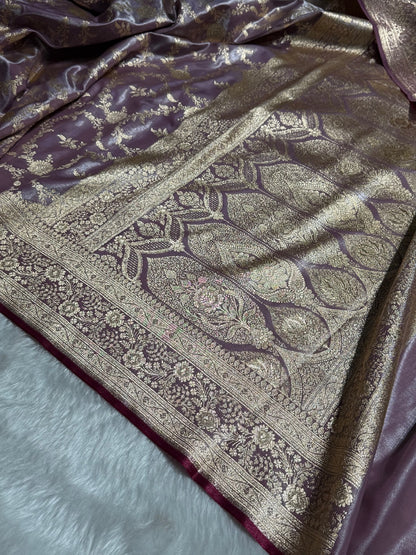Satin Silk Banarasi Jaal in Dusty Lavender Shades SS14