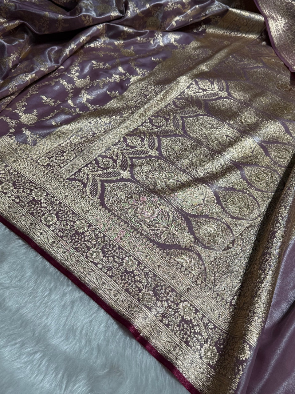 Satin Silk Banarasi Jaal in Dusty Lavender Shades SS14