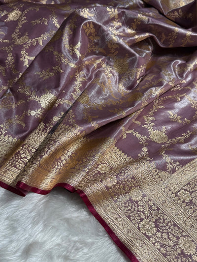 Satin Silk Banarasi Jaal in Dusty Lavender Shades SS14