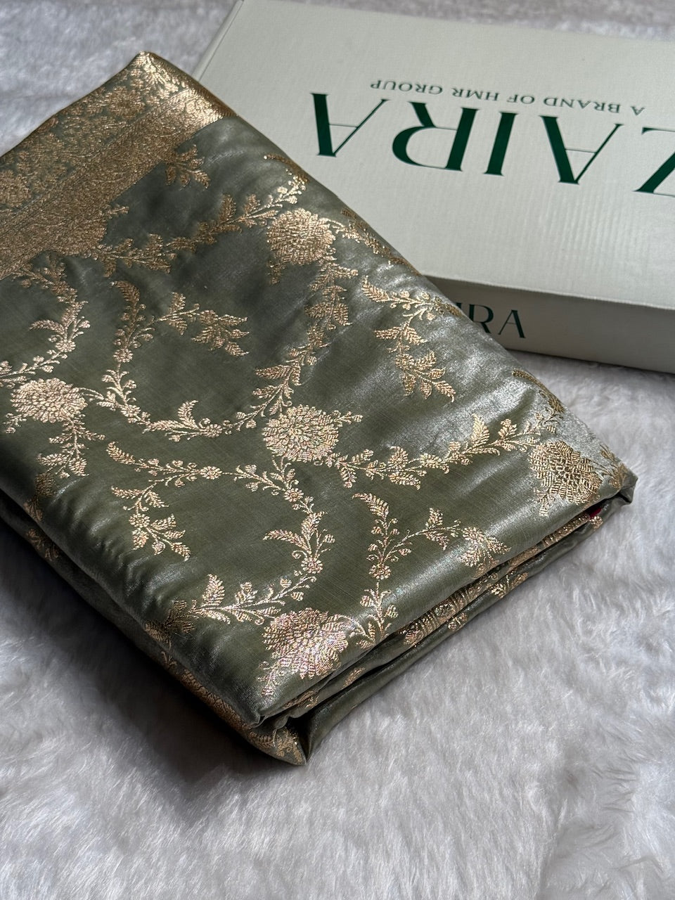 Satin Silk Banarasi Jaal in Light Mehandi Shades SS14