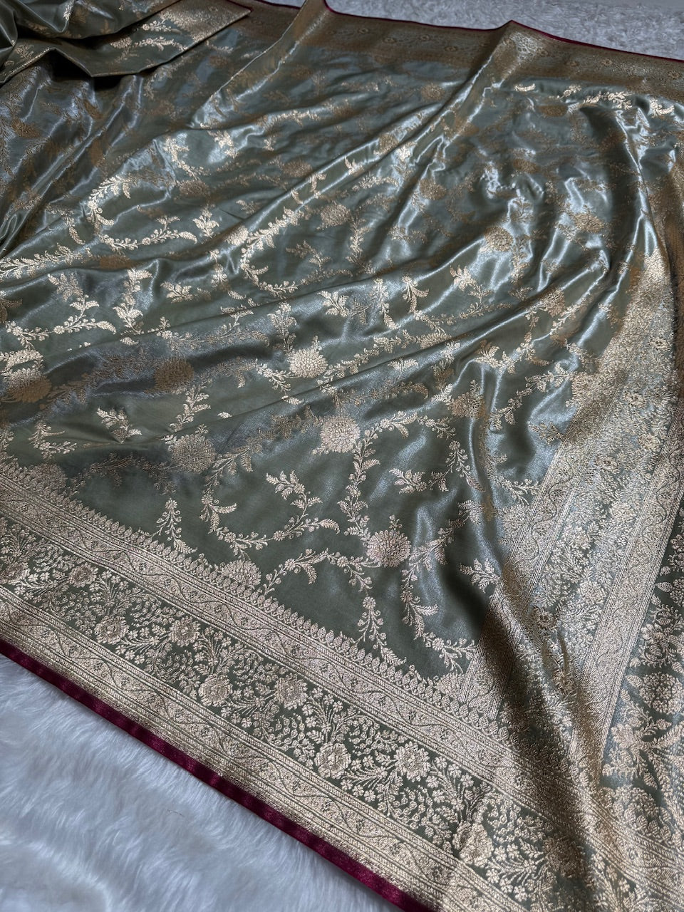 Satin Silk Banarasi Jaal in Light Mehandi Shades SS14