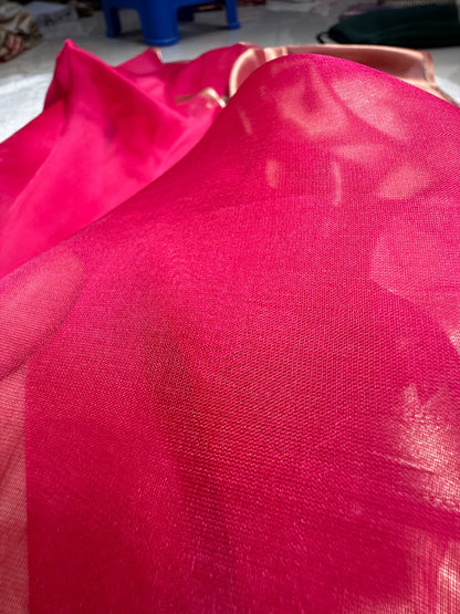 Pure Organza Dark Pink Banarasi Silk Saree
