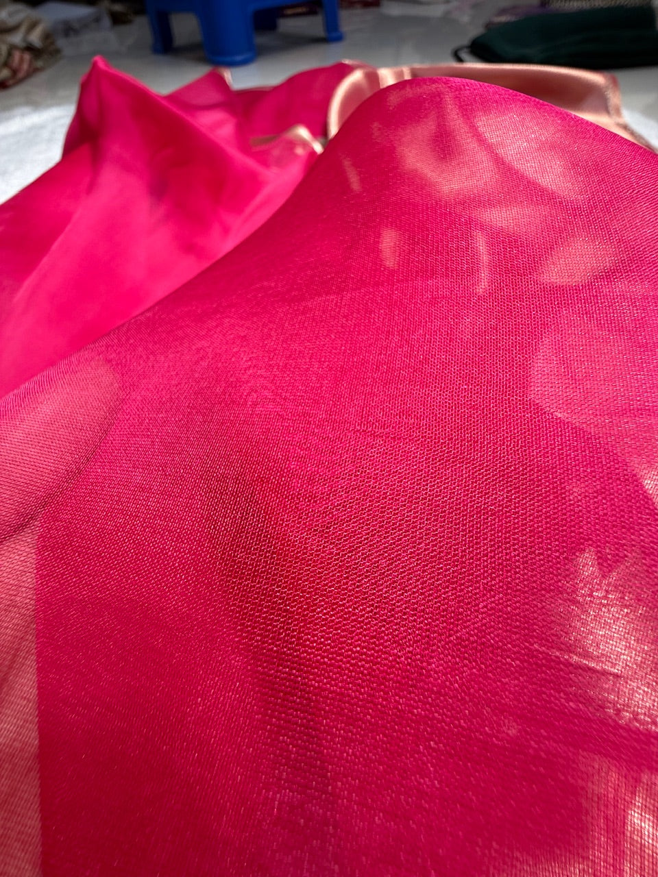 Pure Organza Dark Pink Banarasi Silk Saree