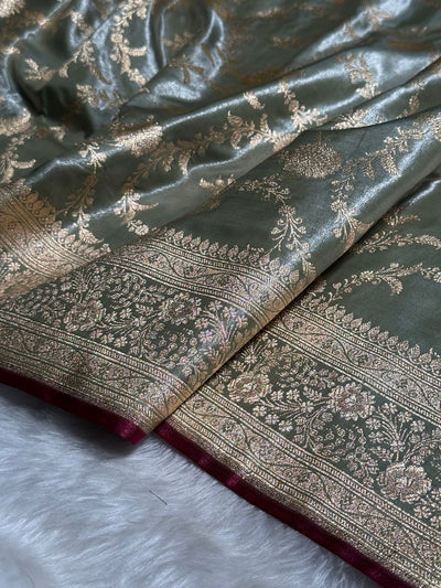 Satin Silk Banarasi Jaal in Light Mehandi Shades SS14