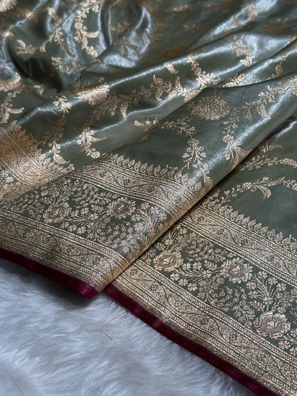 Satin Silk Banarasi Jaal in Light Mehandi Shades SS14
