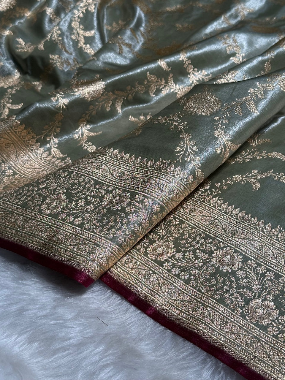 Satin Silk Banarasi Jaal in Light Mehandi Shades SS14