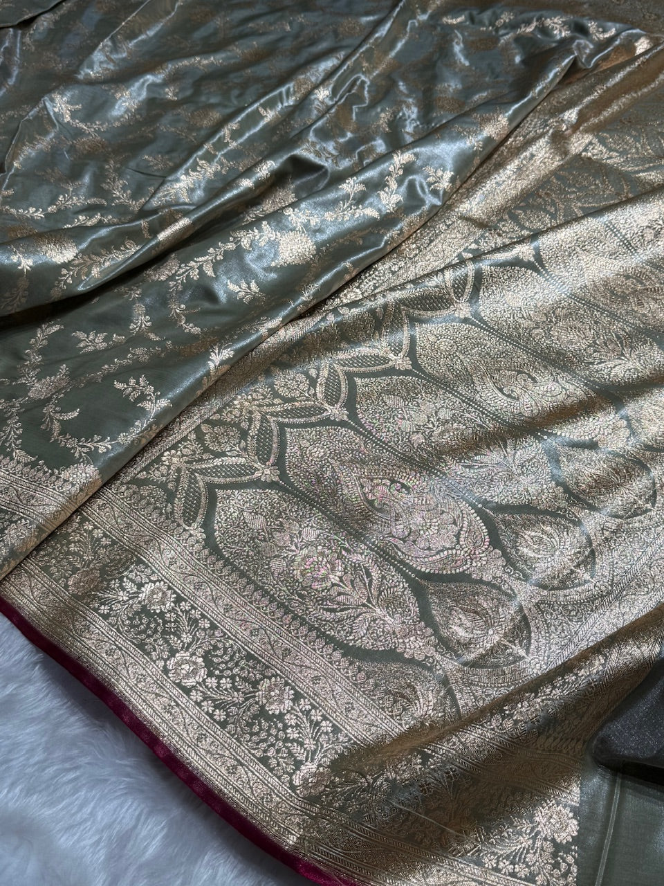 Satin Silk Banarasi Jaal in Light Mehandi Shades SS14