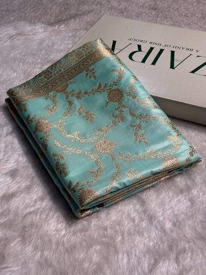 Satin Silk Banarasi Jaal in Sea Green Shades SS14
