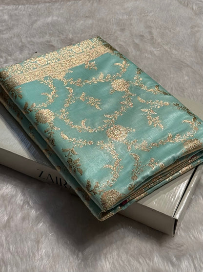Satin Silk Banarasi Jaal in Sea Green Shades SS14