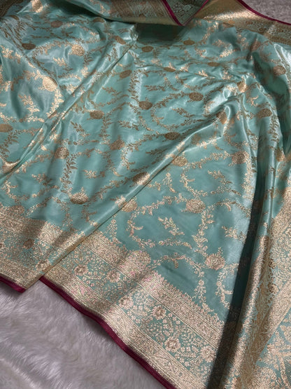 Satin Silk Banarasi Jaal in Sea Green Shades SS14