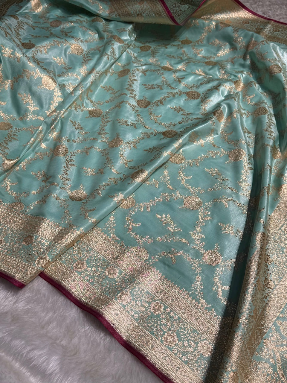 Satin Silk Banarasi Jaal in Sea Green Shades SS14