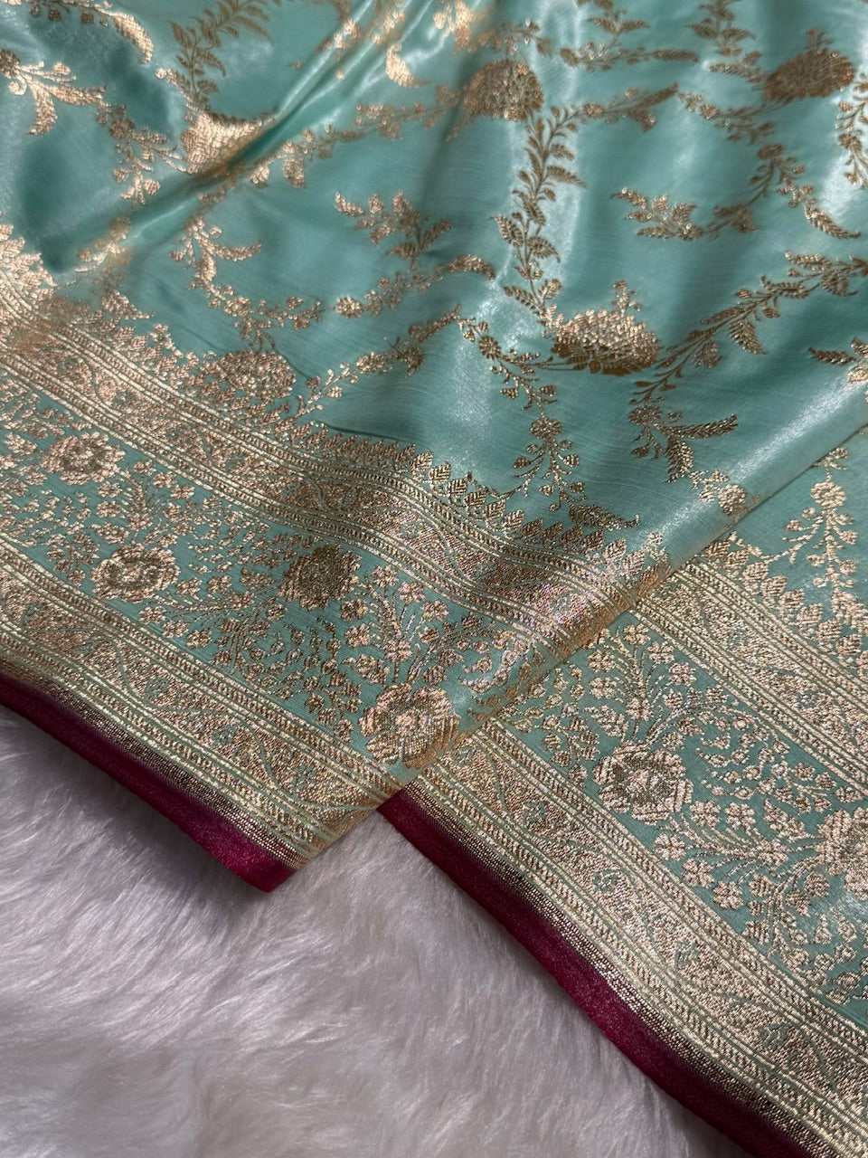 Satin Silk Banarasi Jaal in Sea Green Shades SS14