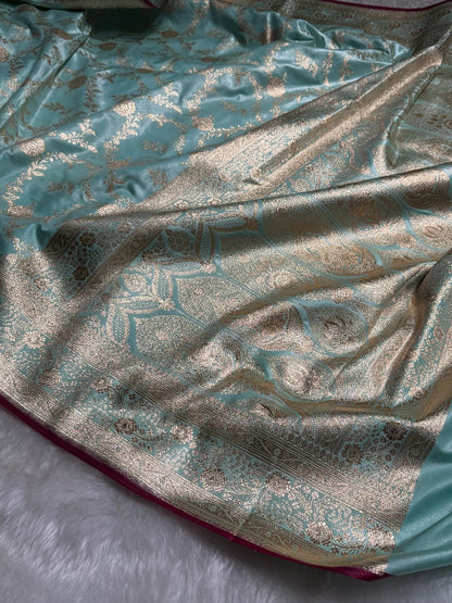 Satin Silk Banarasi Jaal in Sea Green Shades SS14