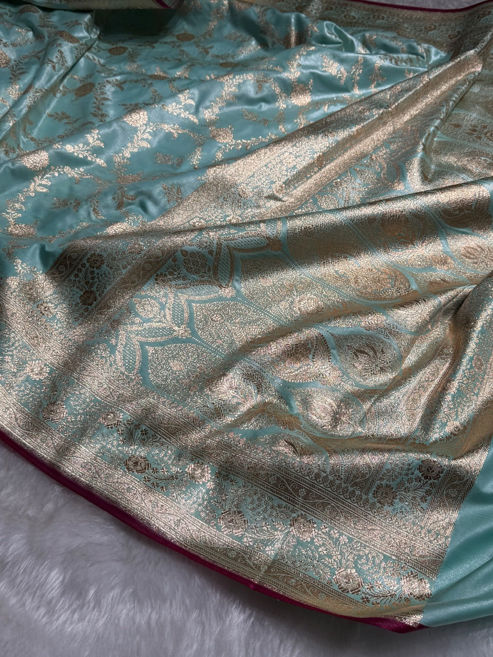 Satin Silk Banarasi Jaal in Sea Green Shades SS14