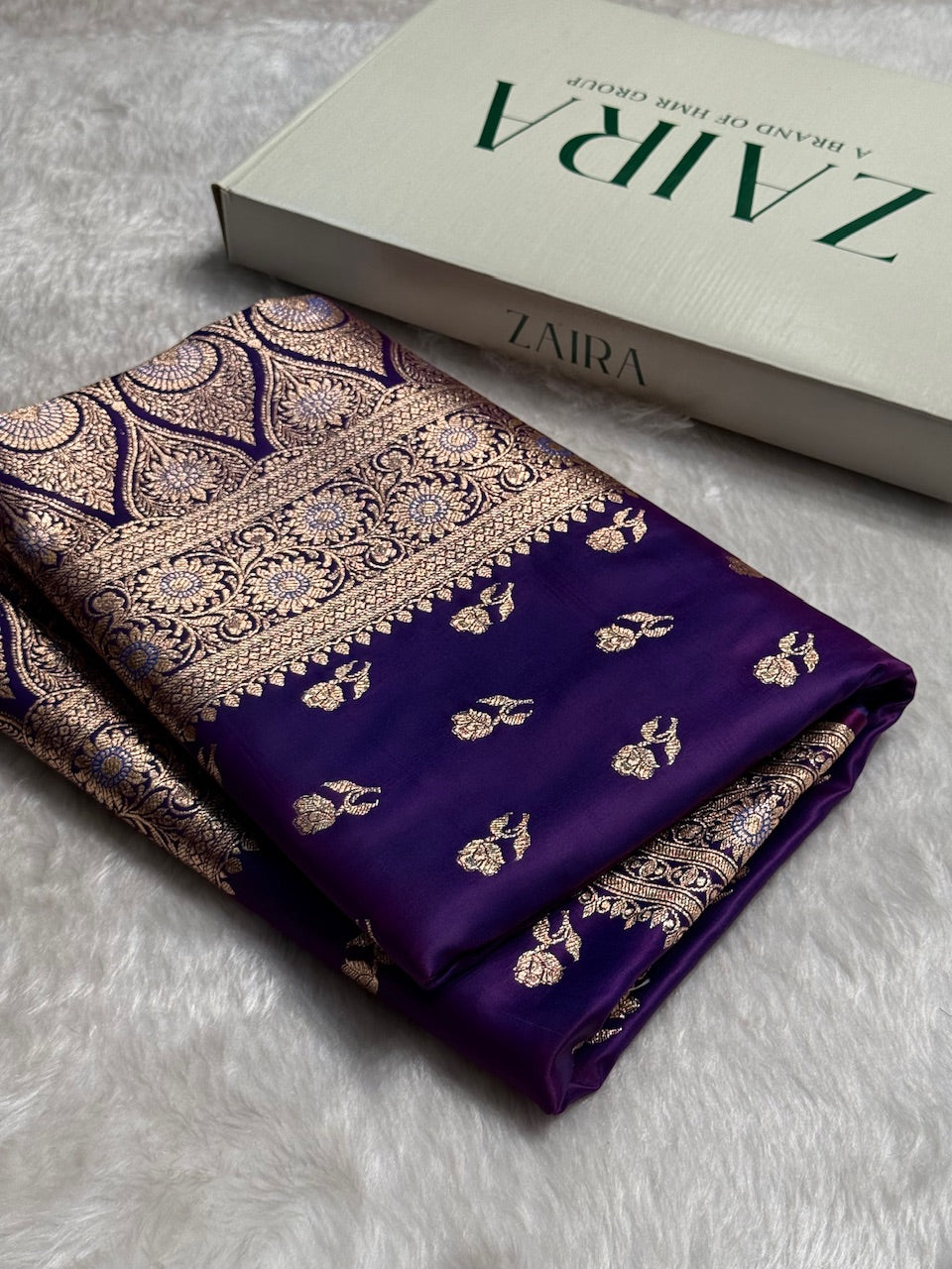Dark Purple Floral Booti Katan Silk Saree with strip blouse SK13