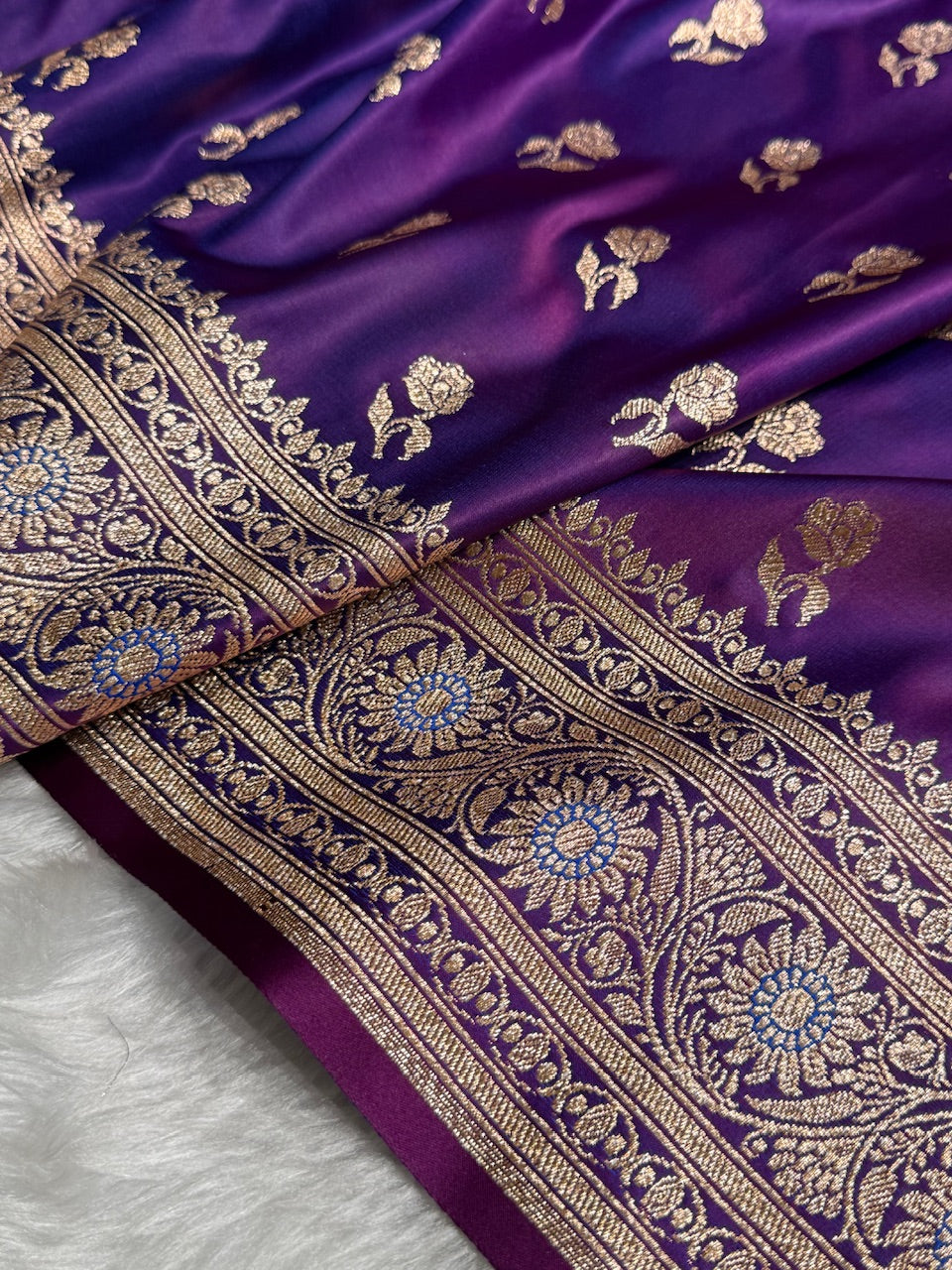 Dark Purple Floral Booti Katan Silk Saree with strip blouse SK13