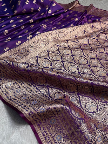 Dark Purple Floral Booti Katan Silk Saree with strip blouse SK13