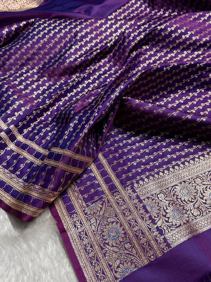 Dark Purple Floral Booti Katan Silk Saree with strip blouse SK13