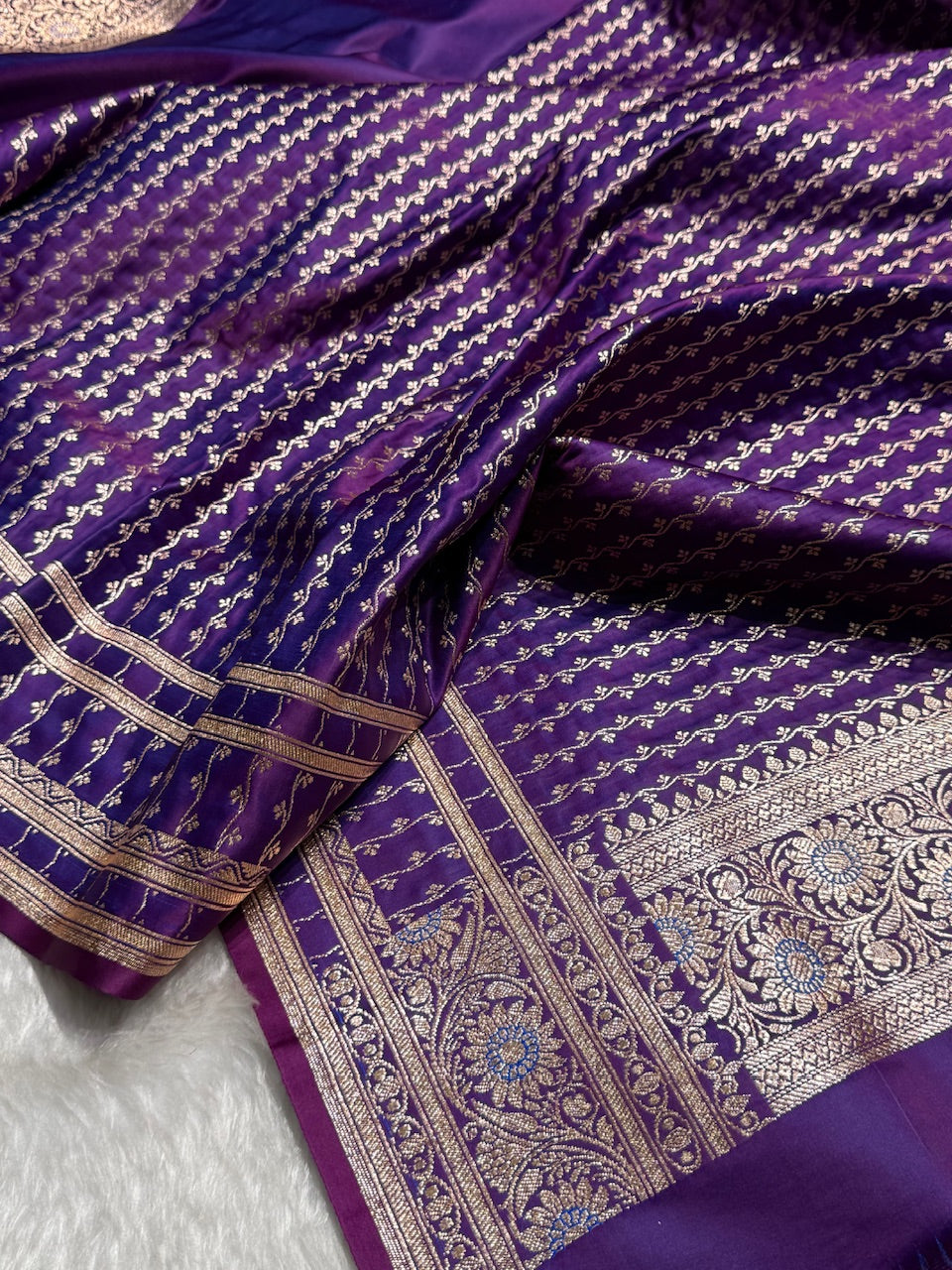 Dark Purple Floral Booti Katan Silk Saree with strip blouse SK13