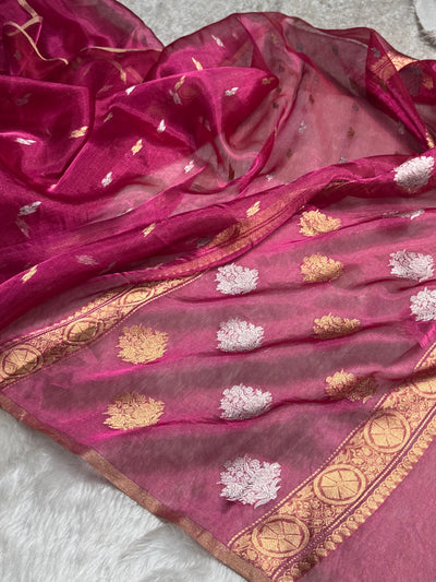 Rani Floral Shades Pure Tissue Handloom Silk Saree PT-30