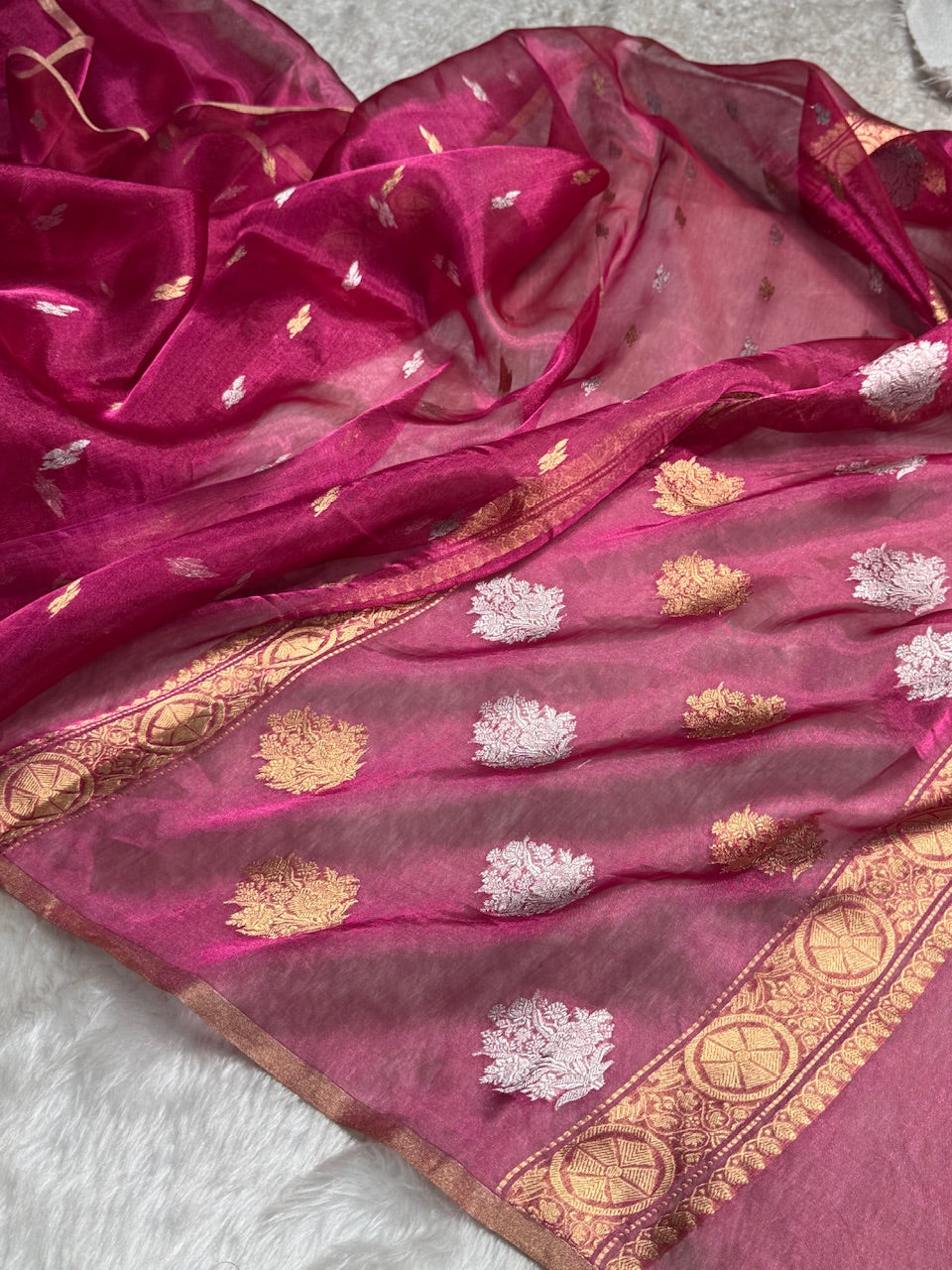 Rani Floral Shades Pure Tissue Handloom Silk Saree PT-30