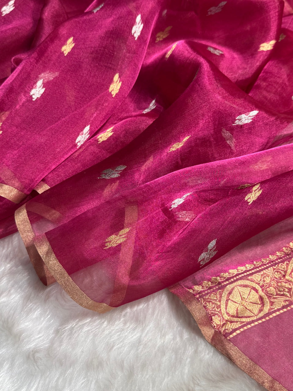 Rani Floral Shades Pure Tissue Handloom Silk Saree PT-30
