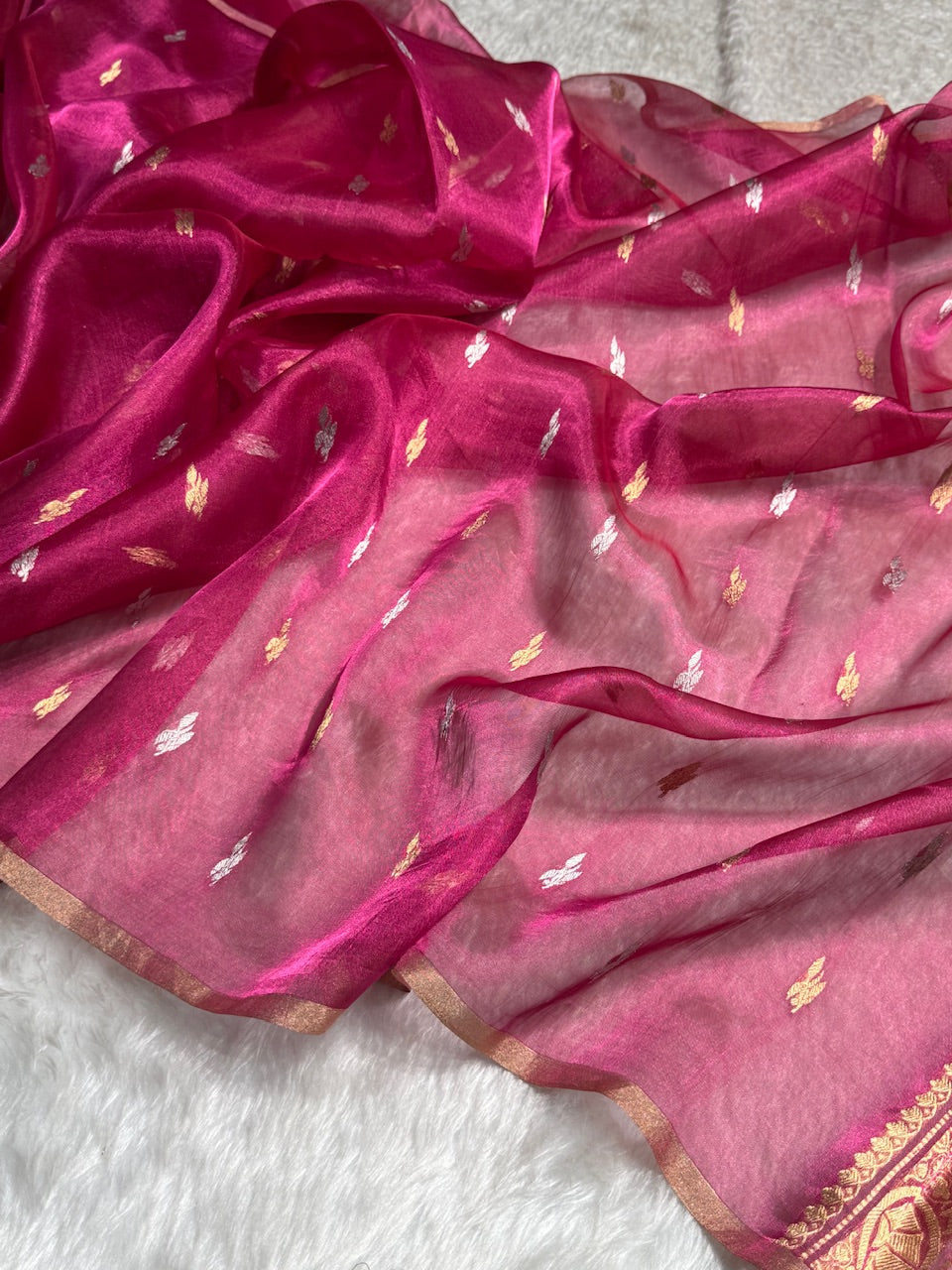 Rani Floral Shades Pure Tissue Handloom Silk Saree PT-30