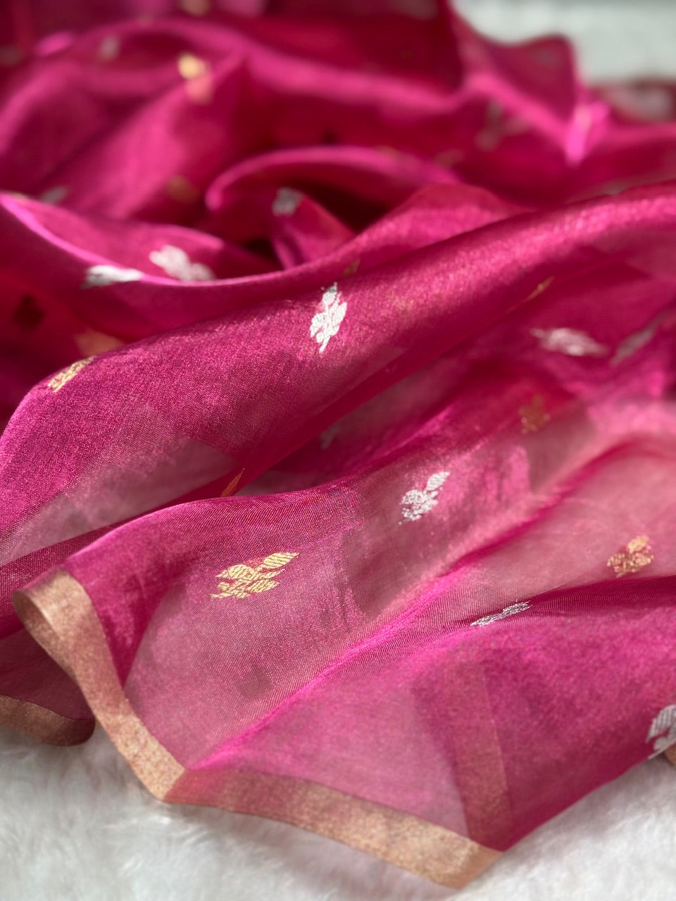 Rani Floral Shades Pure Tissue Handloom Silk Saree PT-30